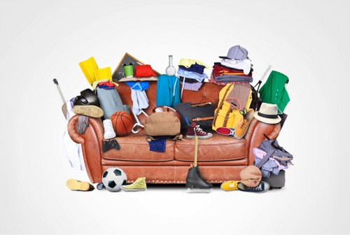 Cluttered garage being cleared