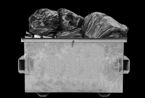 Labeled waste skips arranged for correct segregation and disposal